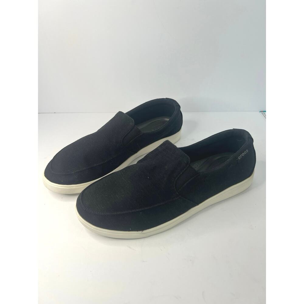 NWOT Crocs Black Canvas Upper Dual Comfort Slip‎ On Loafer Shoes Sz 9